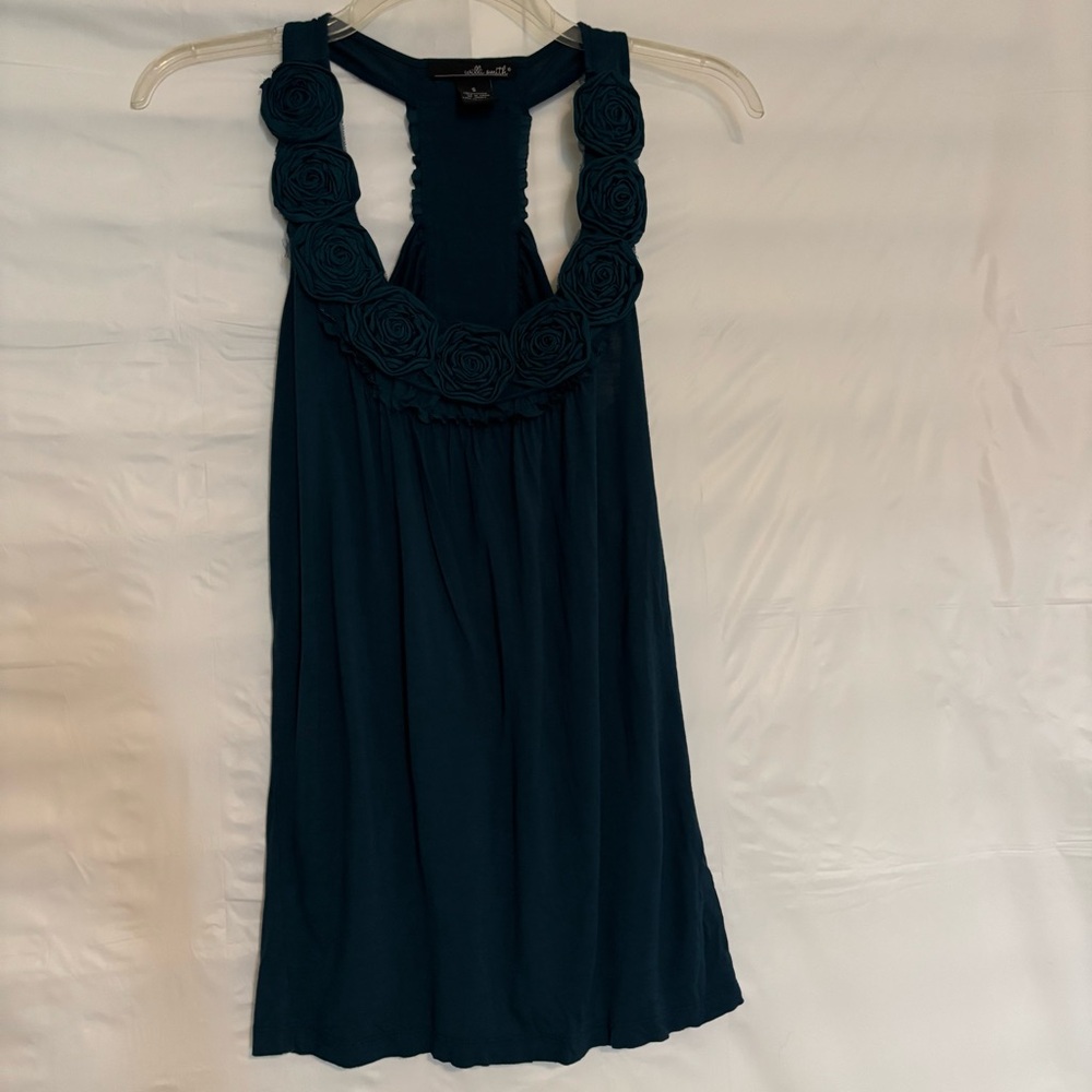Willi Smith Dark Green Ruffled Backless Tank Top